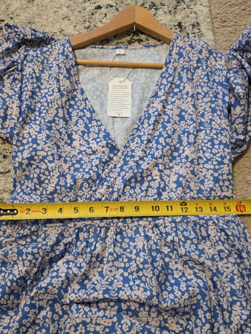 Floral High Slit Plunging Vneck Maxi Dress Womens L Blue Nwt Cottage Core Preppy - Picture 8 of 8